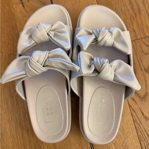 Shu Shop Taupe Slide Sandals with Knotted Straps